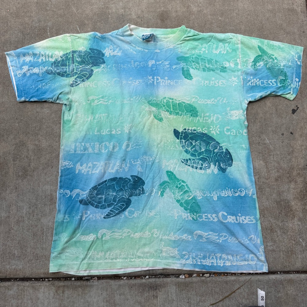 Vintage 90s Deep Sea Princess Cruises Sea Turtle AOP T-Shirt Mens XL USA Made